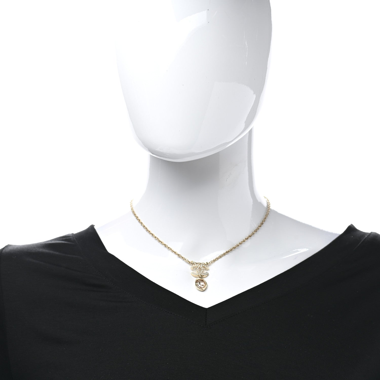 Chanel Crystal Pearl CC Necklace Pearly White Gold 2 of 5