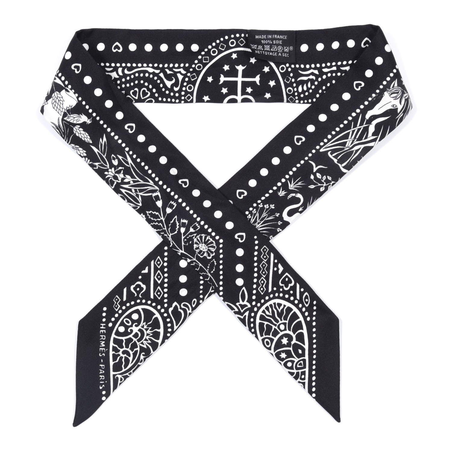 Hermes Silk Peuple Du Vent Bandana Twilly Black White 1 of 4