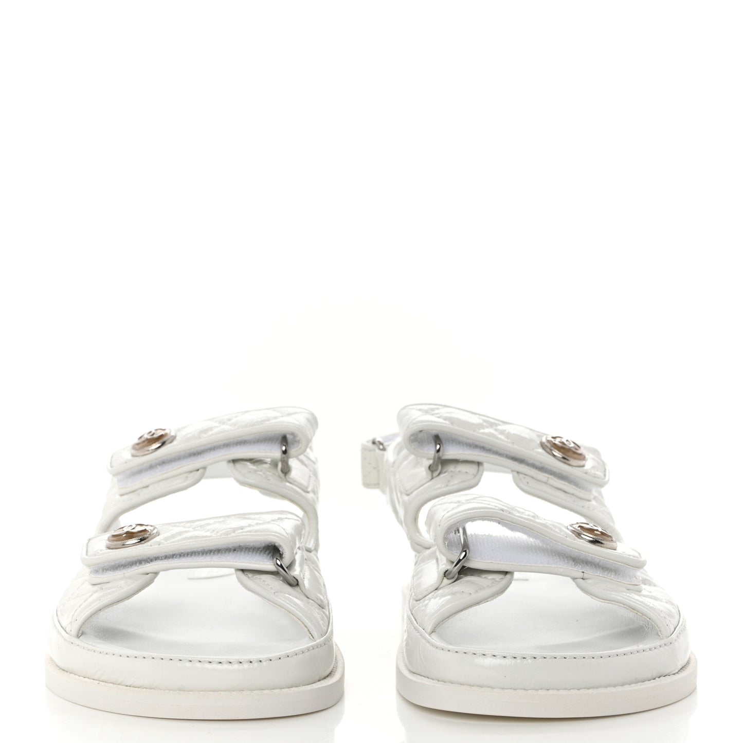 Laminated Lambskin Quilted Velcro Dad Sandals 39 White