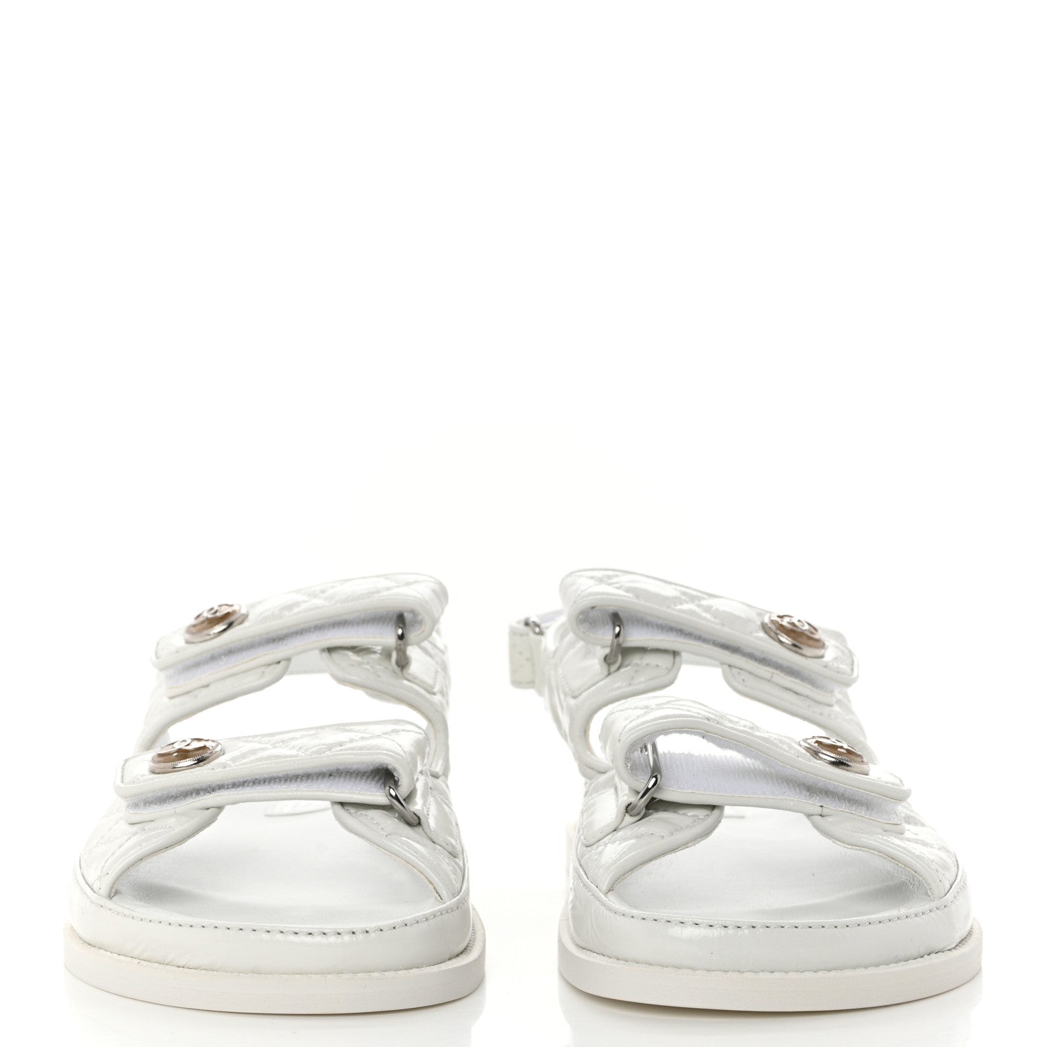Chanel Laminated Lambskin Quilted Velcro Dad Sandals 39 White 2 of 9