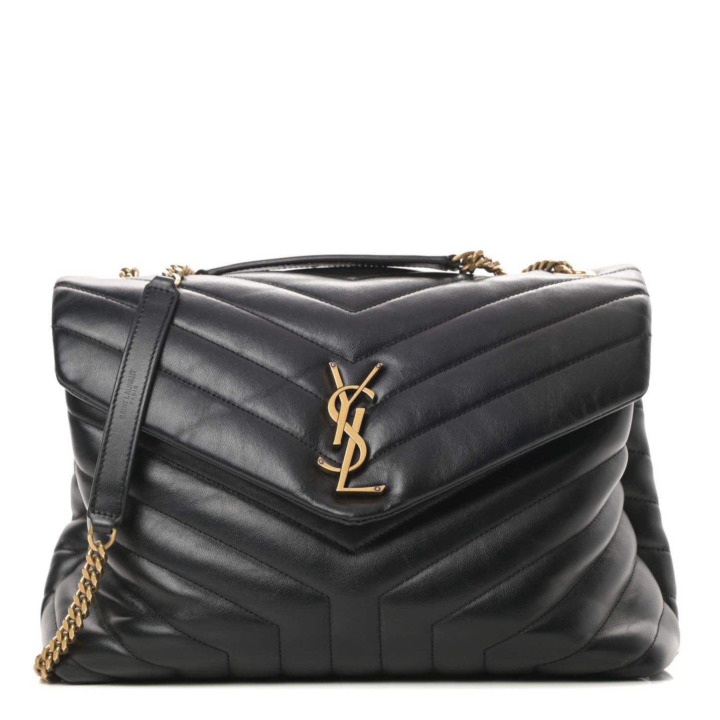 Calfskin Y Quilted Monogram Medium Loulou Chain Satchel Black
