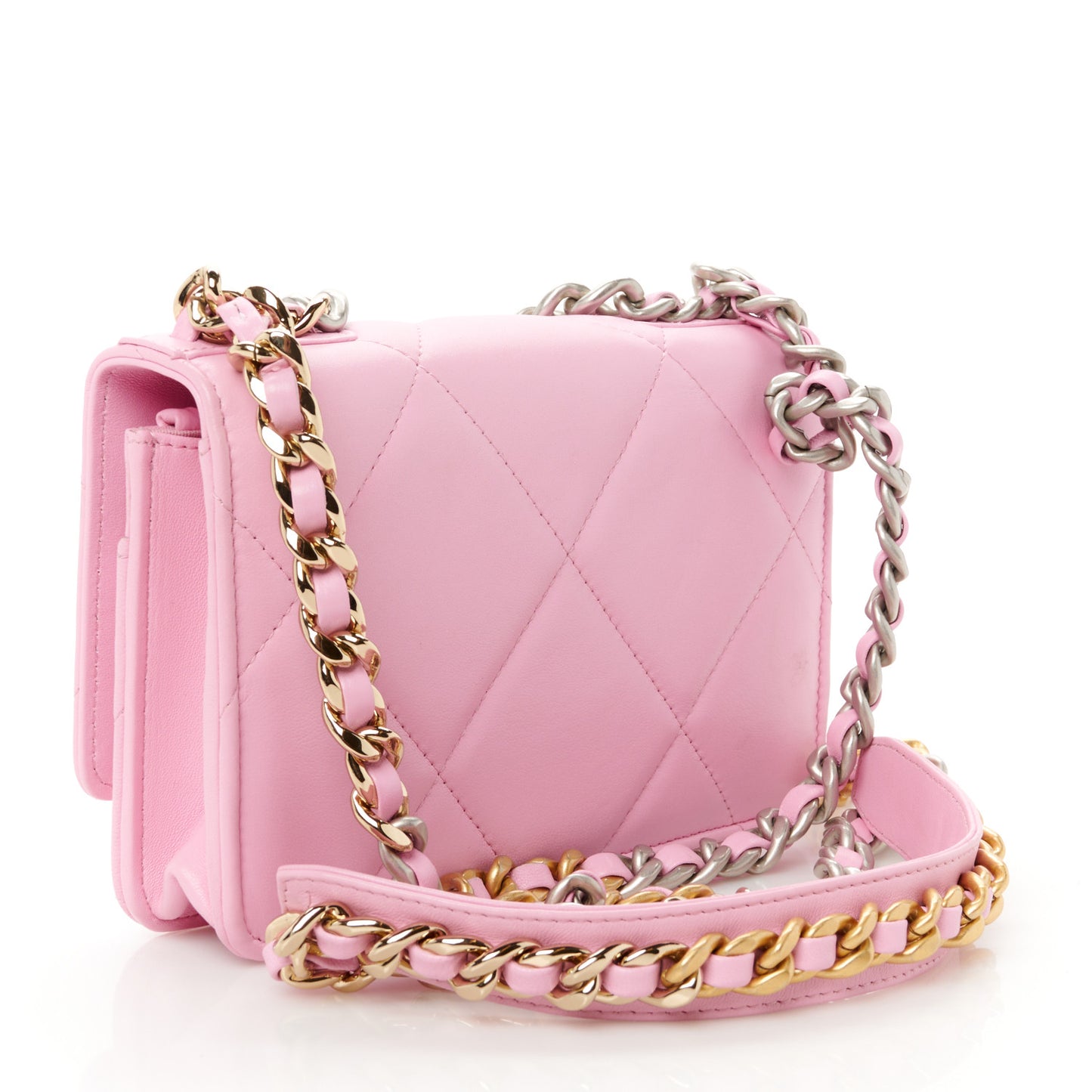 Lambskin Quilted Chanel 19 Wallet On Chain WOC Pink