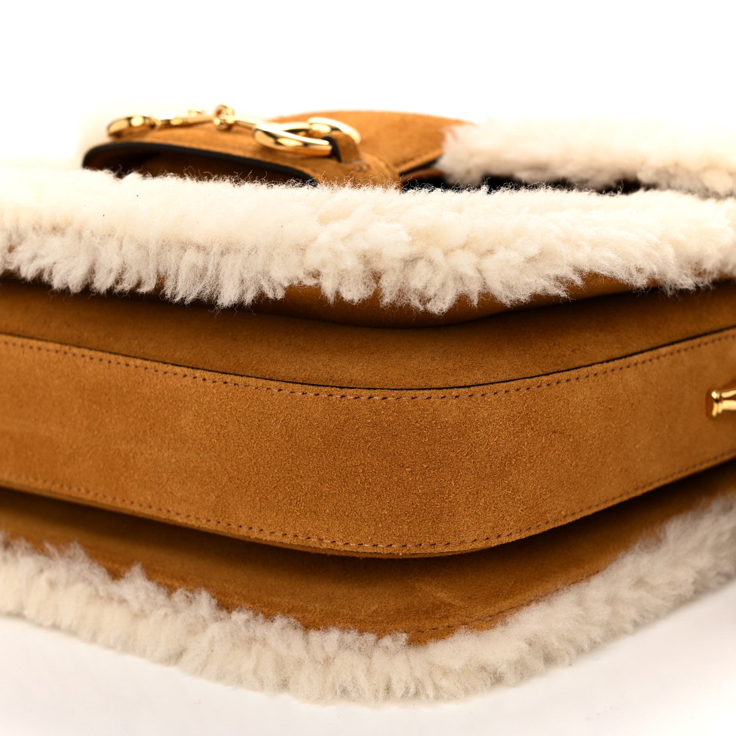 Gucci Suede Shearling Horsebit 1955 Shoulder Bag Brown 9 of 10