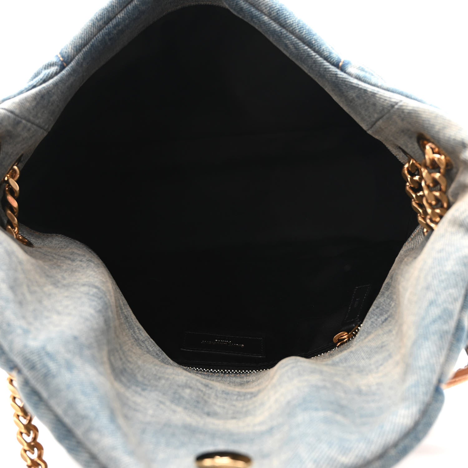 Saint Laurent Denim Quilted Medium Loulou Puffer Monogram Chain Satchel Blue Cinnamon 5 of 9