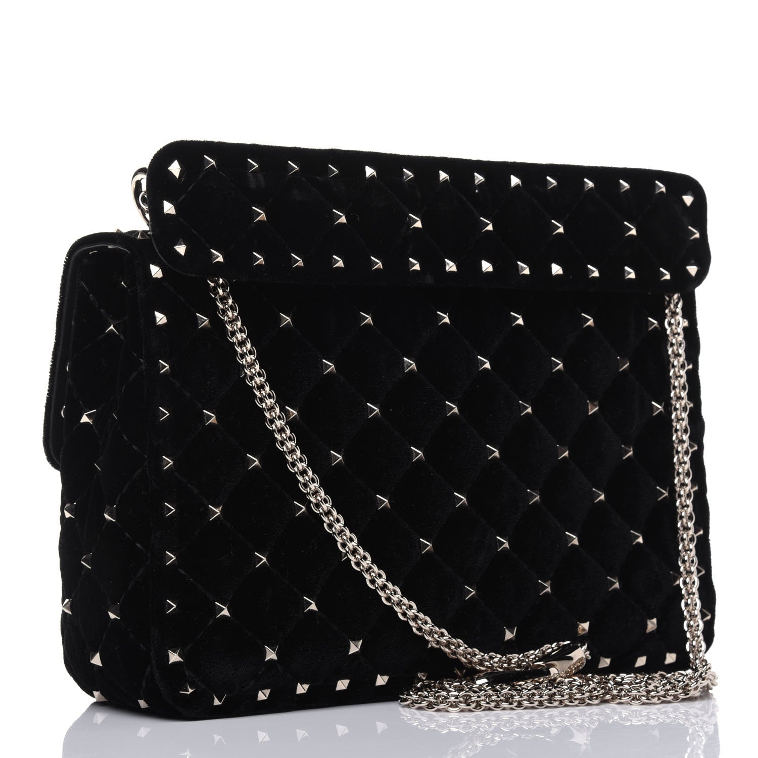 Valentino Garavani Velvet Medium Rockstud Spike Shoulder Bag Black 4 of 15