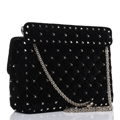 Valentino Garavani Velvet Medium Rockstud Spike Shoulder Bag Black 4 of 15