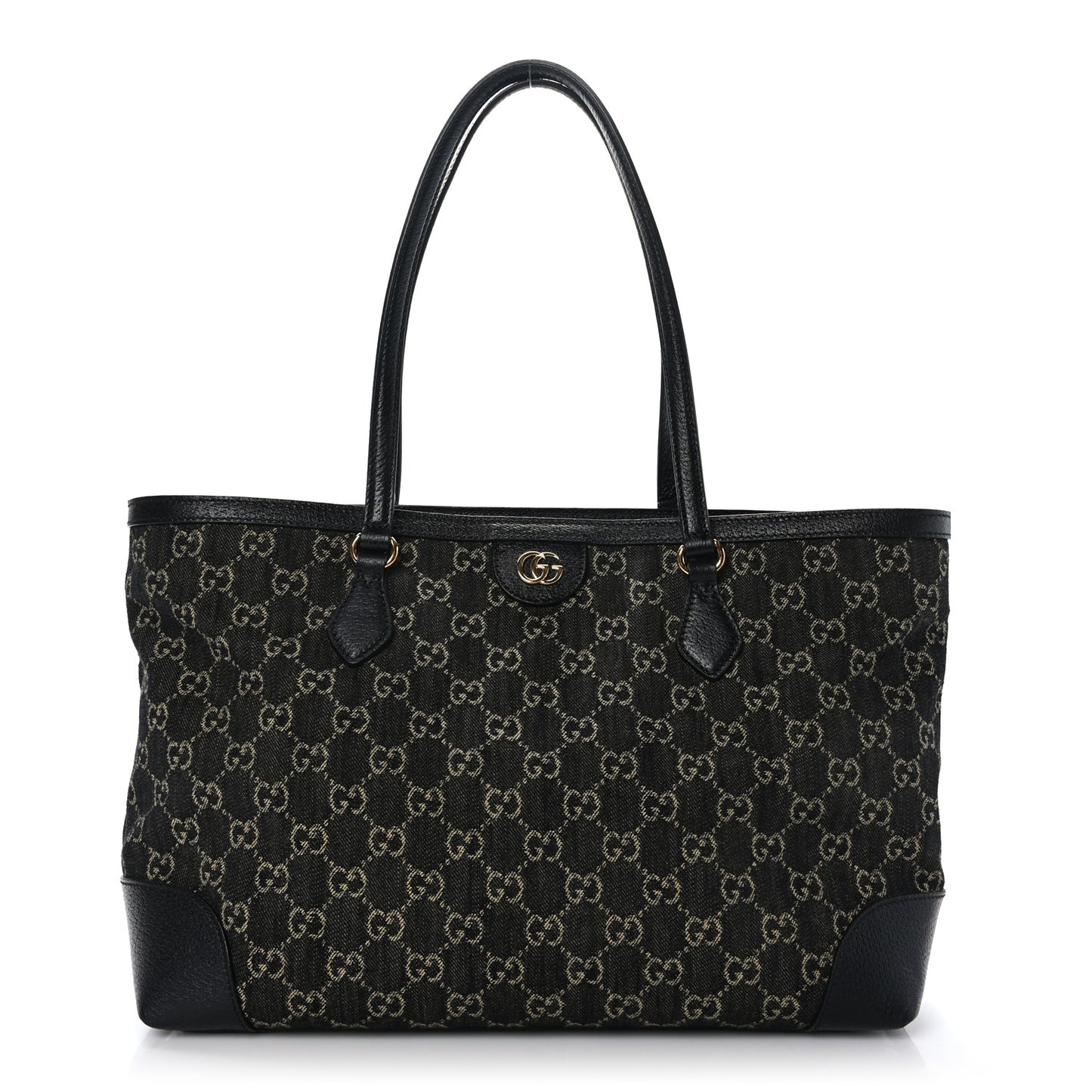Jacquard Black Denim GG Monogram Medium Ophidia Shopping Tote Black Ivory