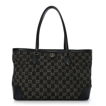 Gucci Jacquard Black Denim GG Monogram Medium Ophidia Shopping Tote Black Ivory 1 of 9