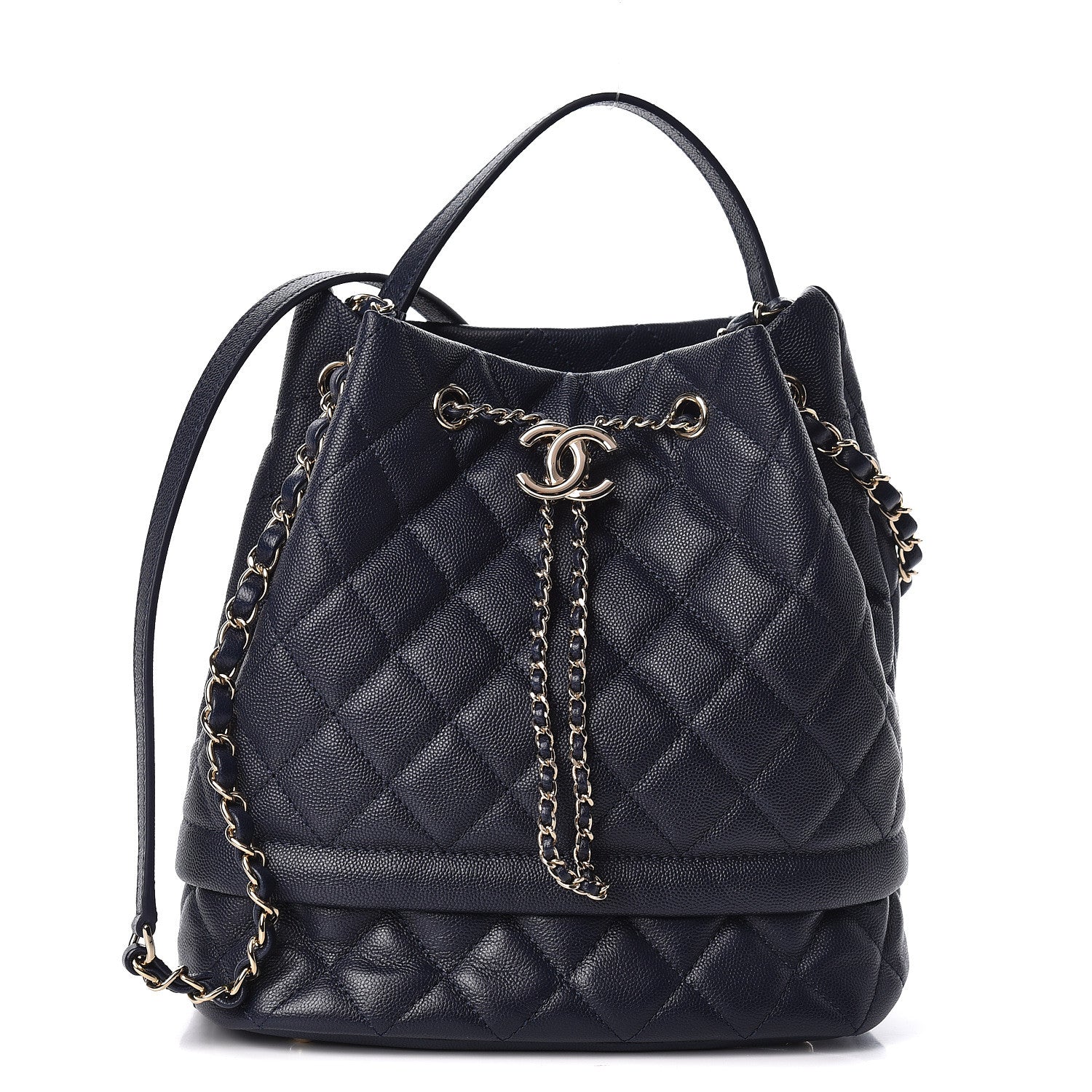 Chanel Caviar Quilted Rolled Up Bucket Drawstring Bag Navy 1 of 11