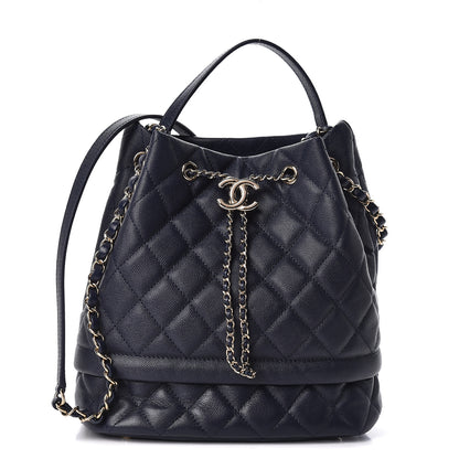 Chanel Caviar Quilted Rolled Up Bucket Drawstring Bag Navy 1 of 11