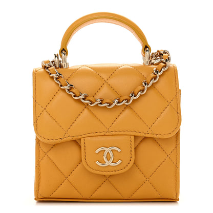 Chanel Lambskin Quilted Top Handle Flap Clutch With Chain Yellow 1 of 12
