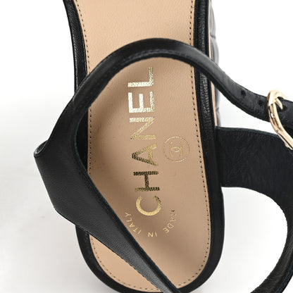 Chanel Lambskin Quilted Chain Cork Wedge Sandals Black 36 Black 8 of 10