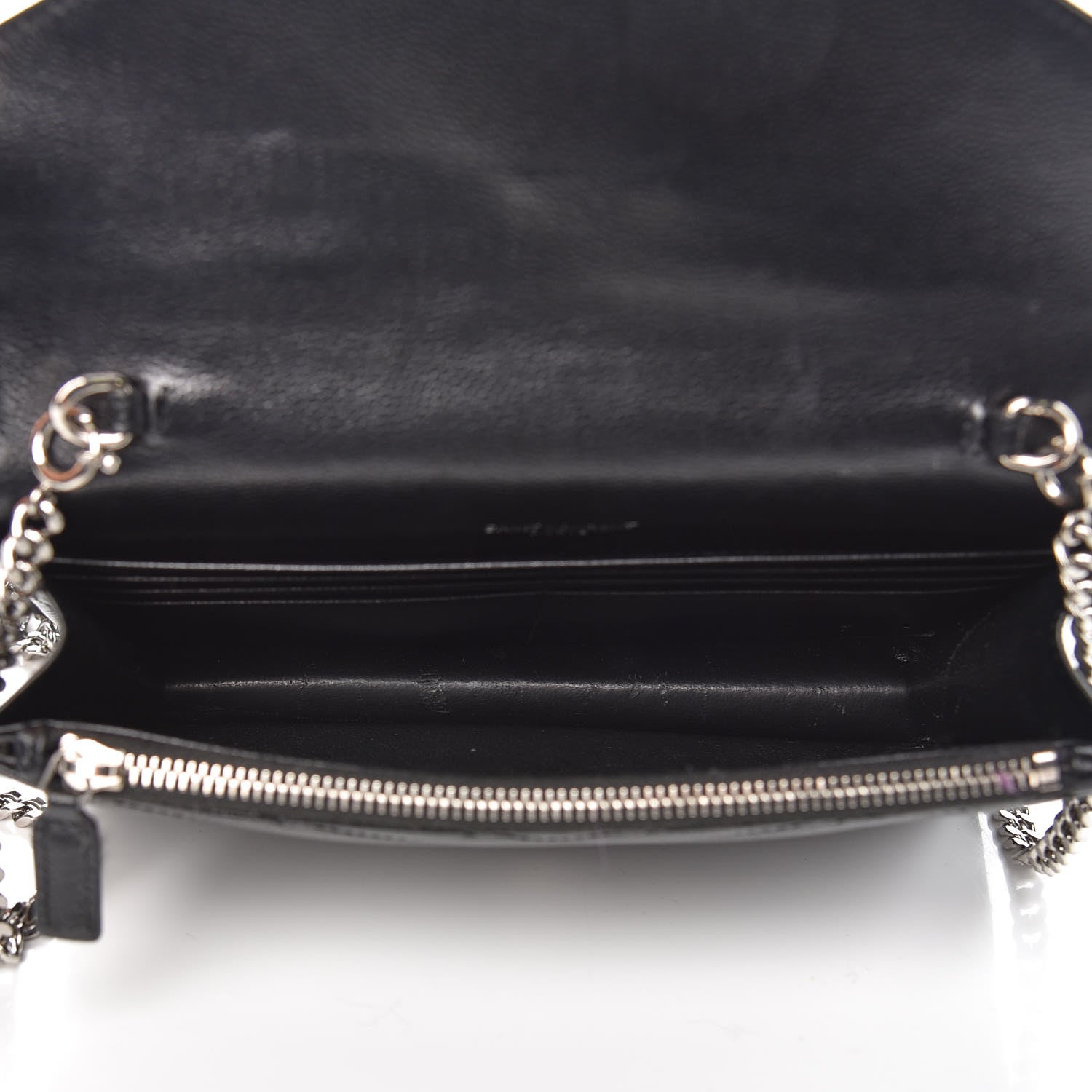 Saint Laurent Grain De Poudre Matelasse Chevron Monogram Envelope Chain Wallet Black 5 of 15