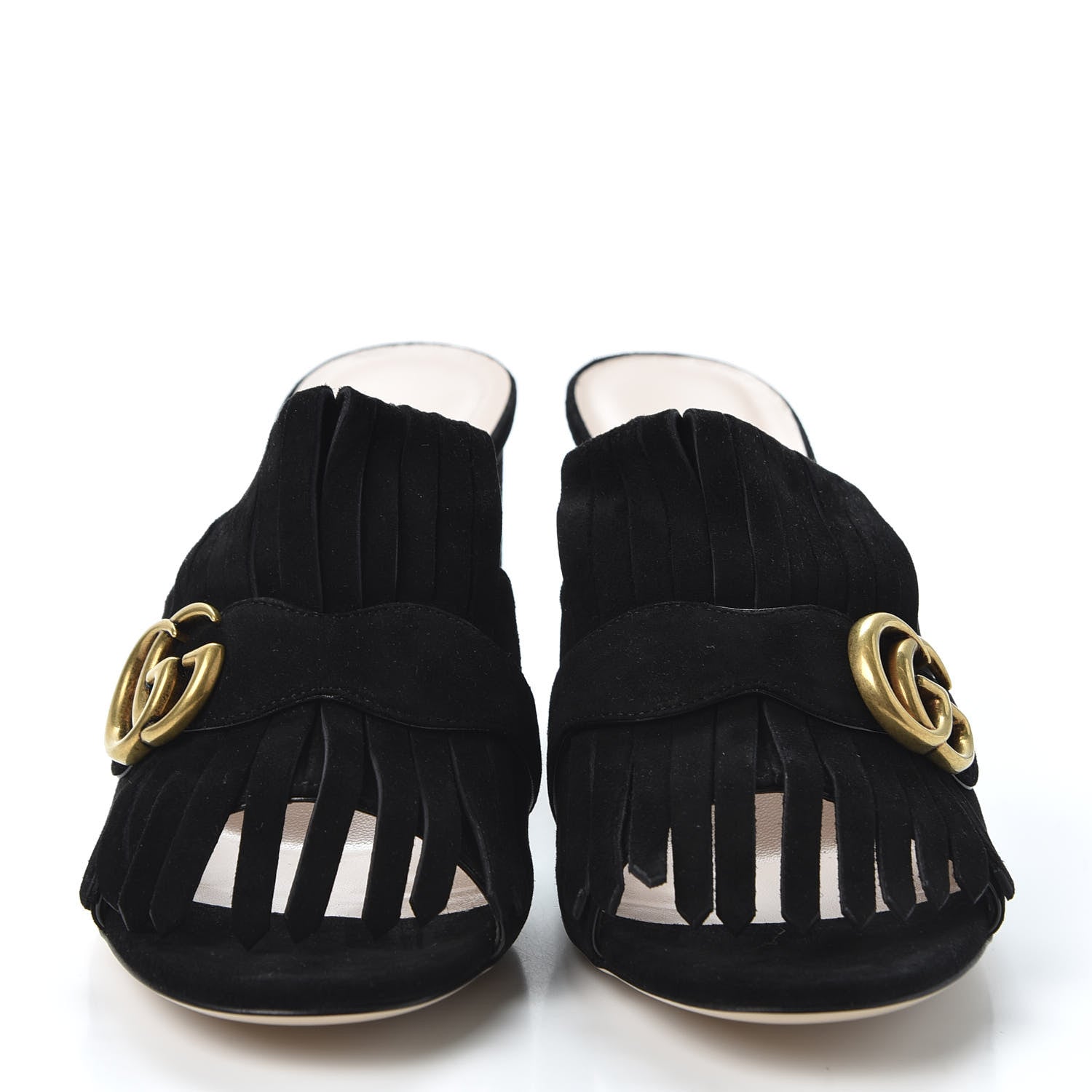 Gucci Kid Scamosciato GG Marmont Fringe 75mm Slide Sandals 40.5 Black 3 of 9