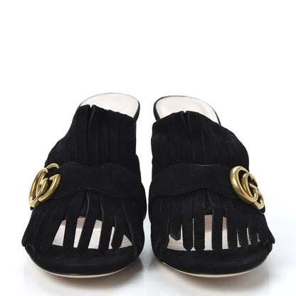 Gucci Kid Scamosciato GG Marmont Fringe 75mm Slide Sandals 40.5 Black 3 of 9