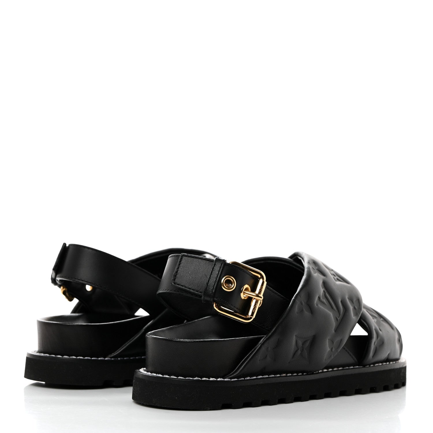 Louis Vuitton Lambskin Monogram Embossed Paseo Flat Comfort Sandals 36 Black 4 of 8