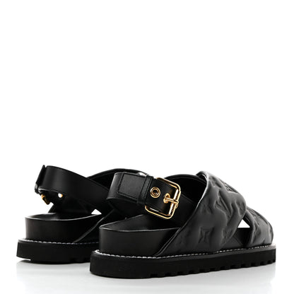 Louis Vuitton Lambskin Monogram Embossed Paseo Flat Comfort Sandals 36 Black 4 of 8