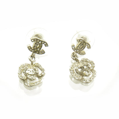 Chanel Crystal CC Camellia Drop Earrings Silver 1 of 5