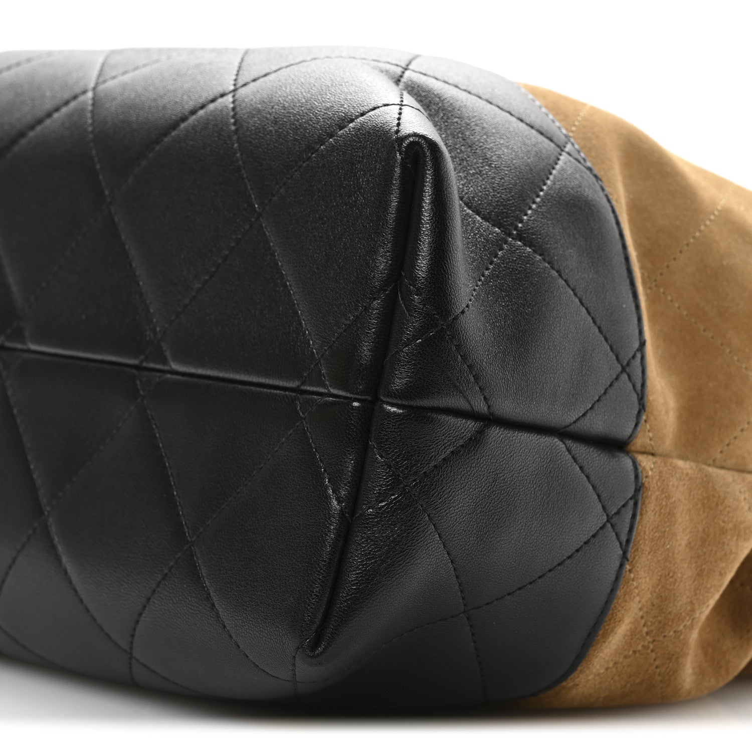 Chanel Suede Calfskin Shiny Lambskin Quilted Small Coco Base Shopping Bag Beige Black 10 of 10