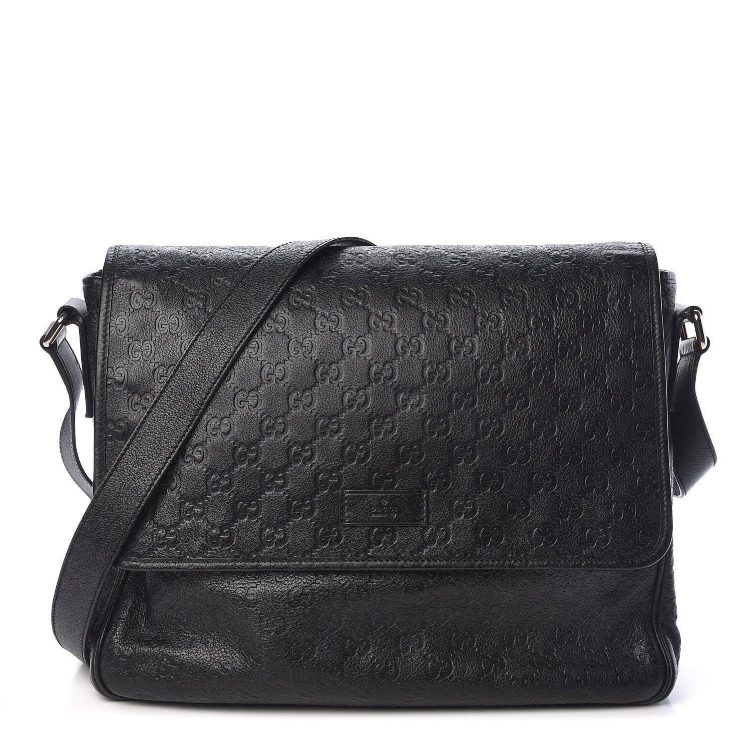 Gucci Guccissima Medium Flap Messenger Bag Black 1 of 10