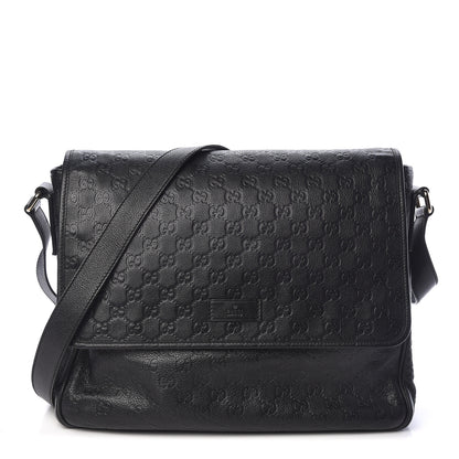 Gucci Guccissima Medium Flap Messenger Bag Black 1 of 10