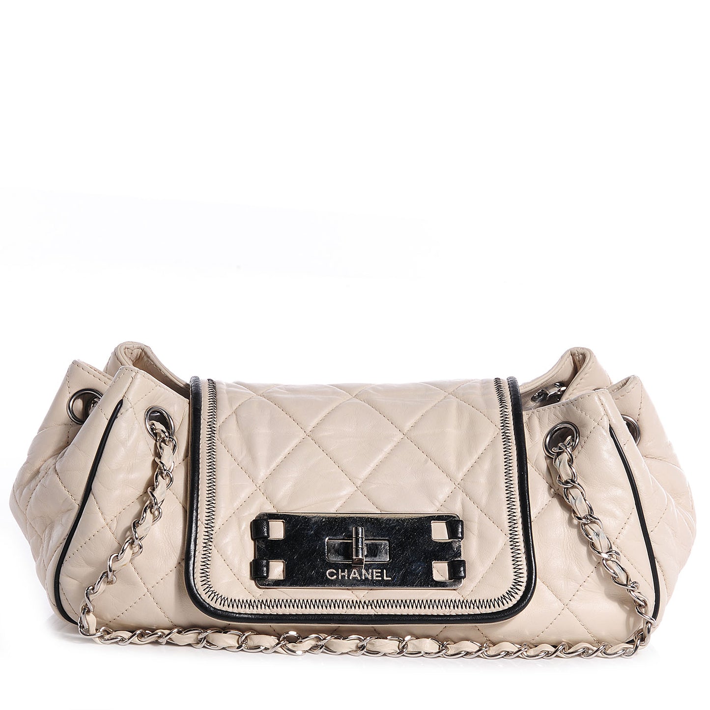 Lambskin Quilted East West Accordion Flap Ivory