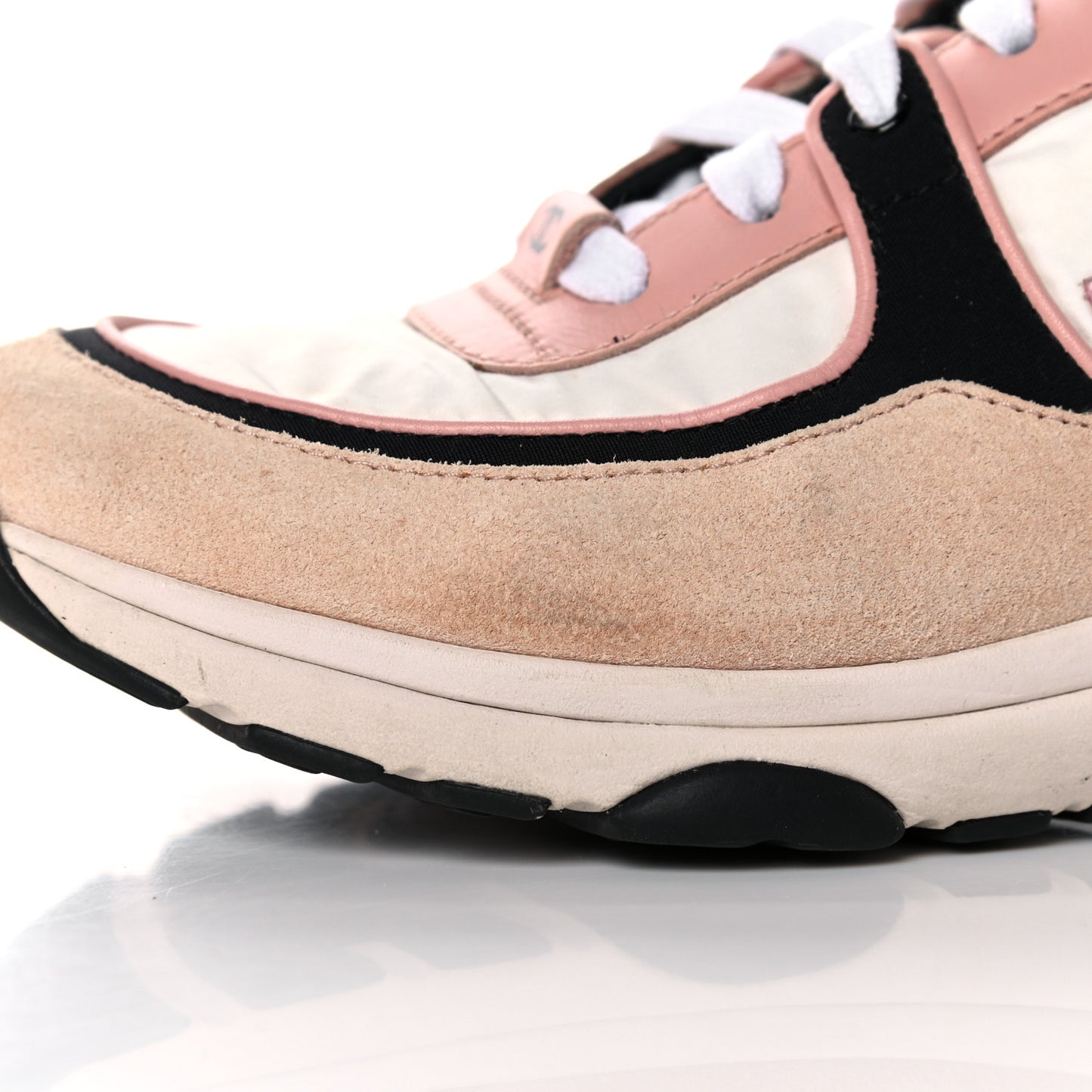Nylon Lambskin Suede Calfskin CC Sneakers 38 Pink White Black