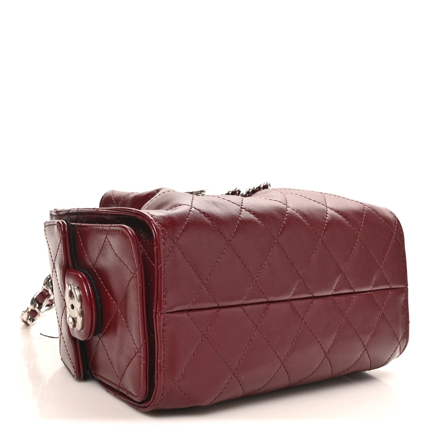 Chanel Shiny Crumpled Calfskin Quilted Mini Chanel 25 Handbag Dark Burgundy 4 of 10
