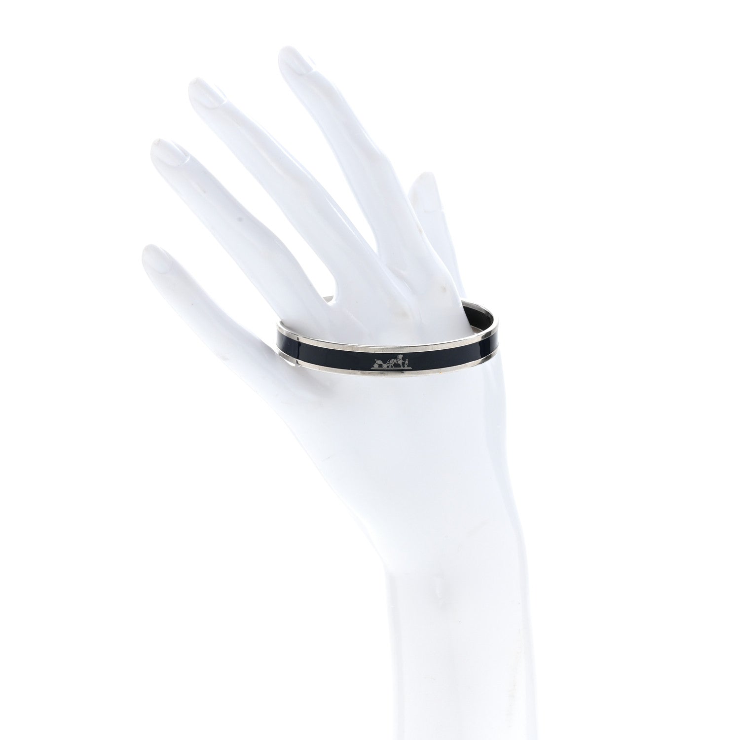 Hermes Enamel Printed Narrow Caleche Bracelet 62 Black 2 of 5