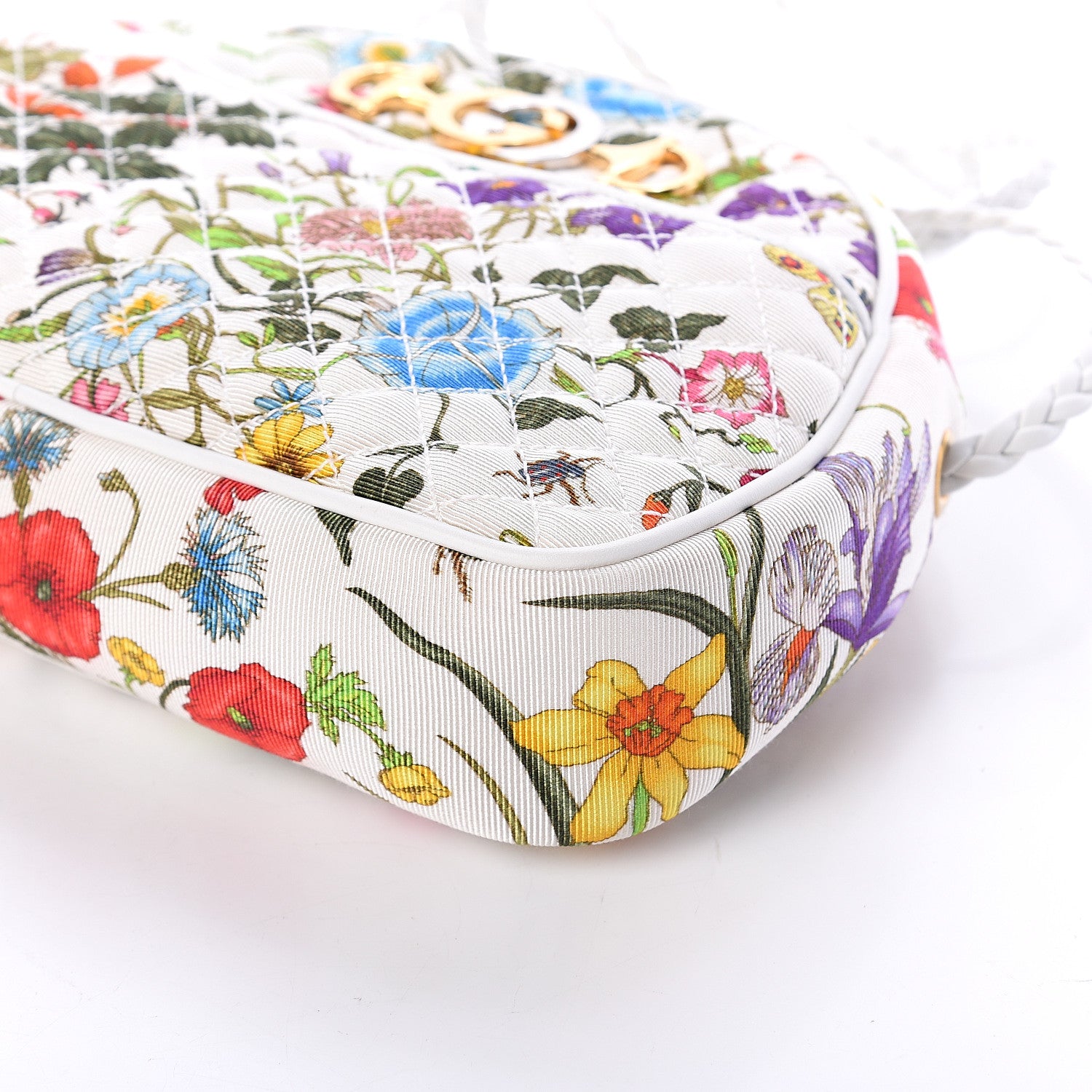 Gucci Canvas Flora Floral Trapuntata Small Zumi Dome Shoulder Bag White 7 of 7