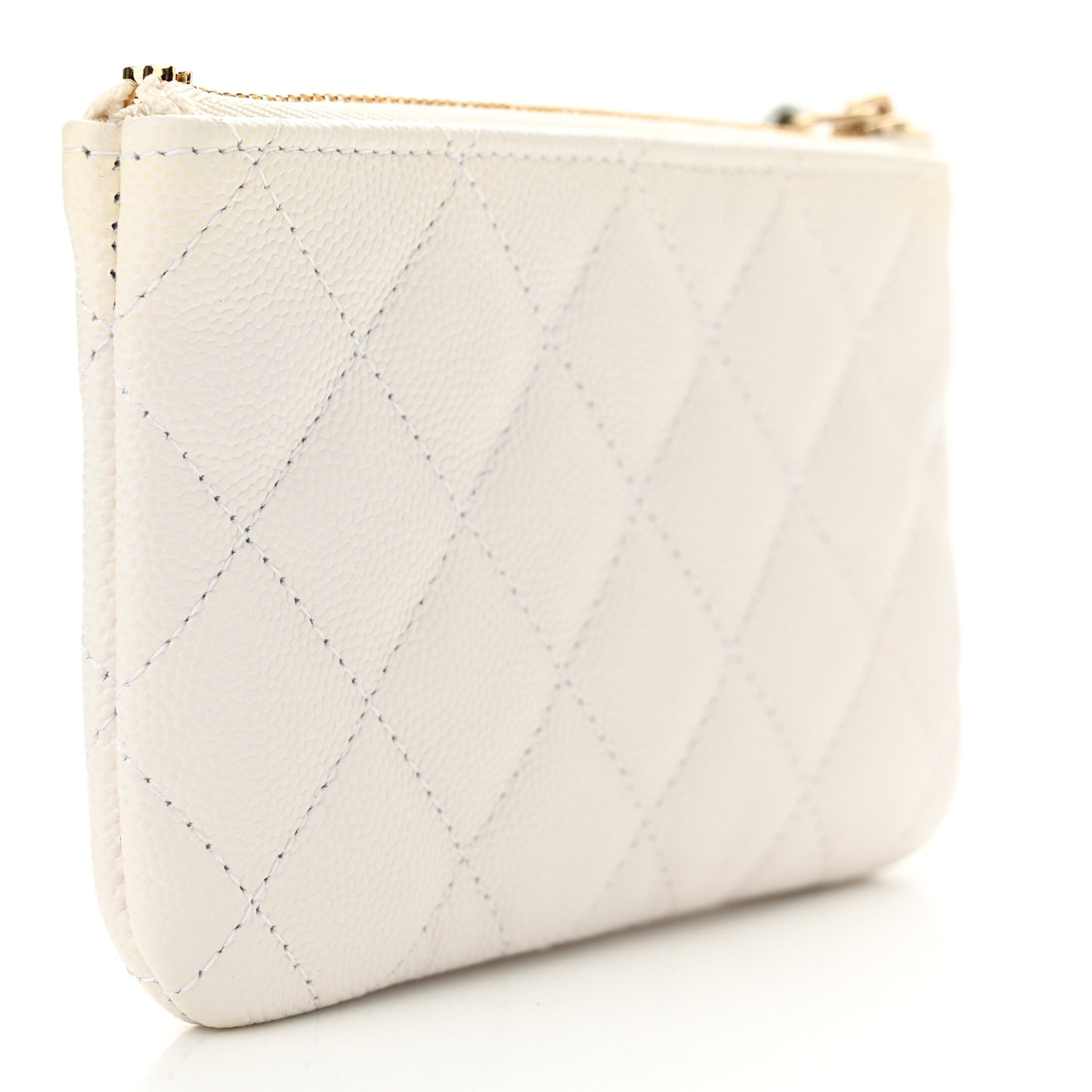 Caviar Quilted Small Cosmetic Case White