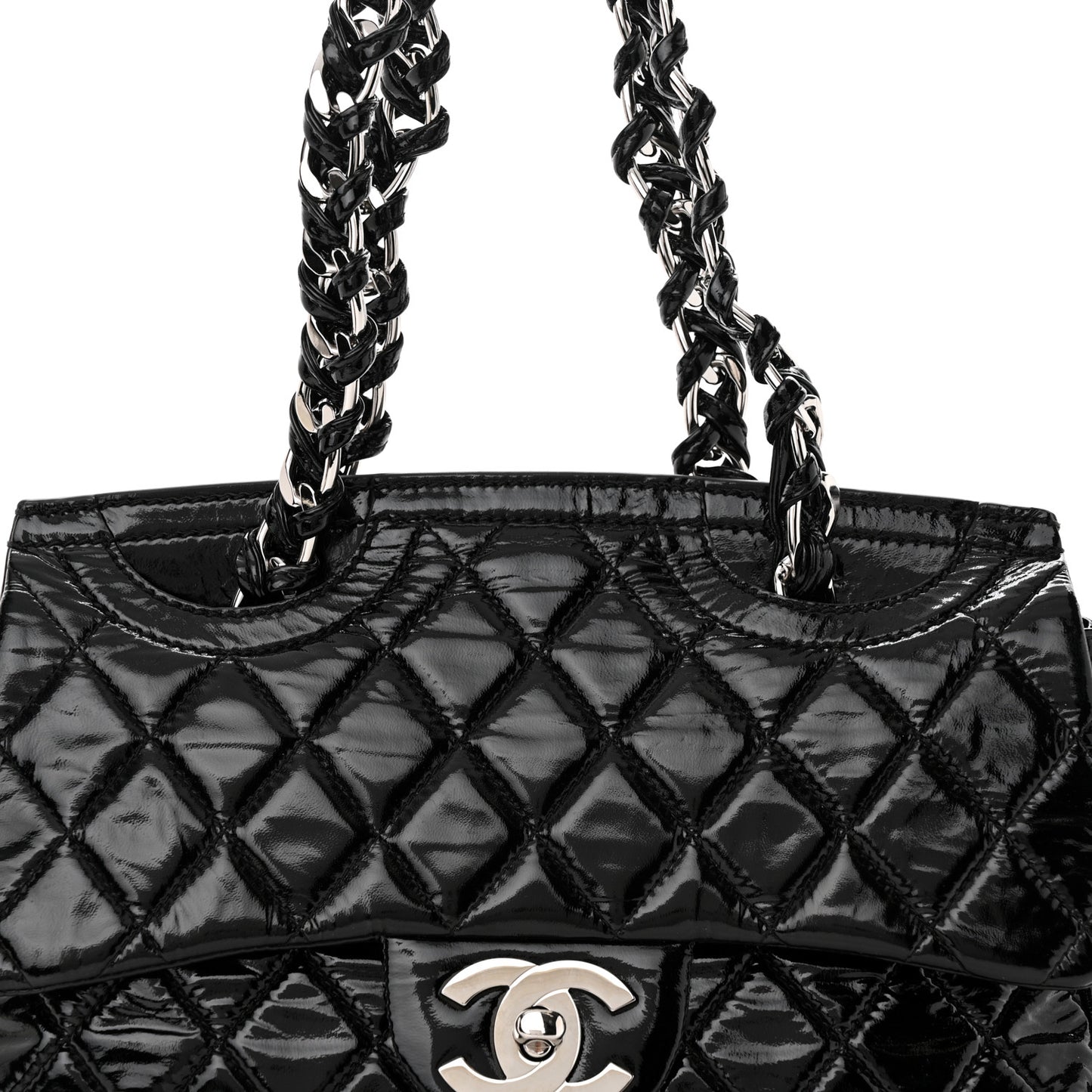 Patent Quilted Day Glo Flap Bag Black