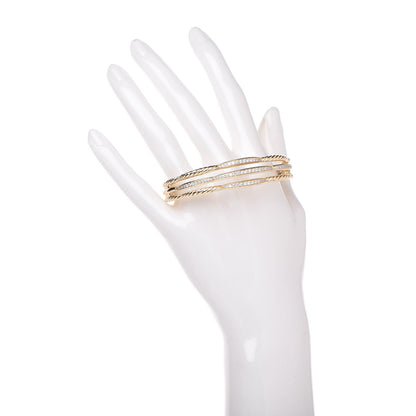 David Yurman 18K Yellow Gold Diamond Tides Three Row Cuff Bracelet 2 of 5