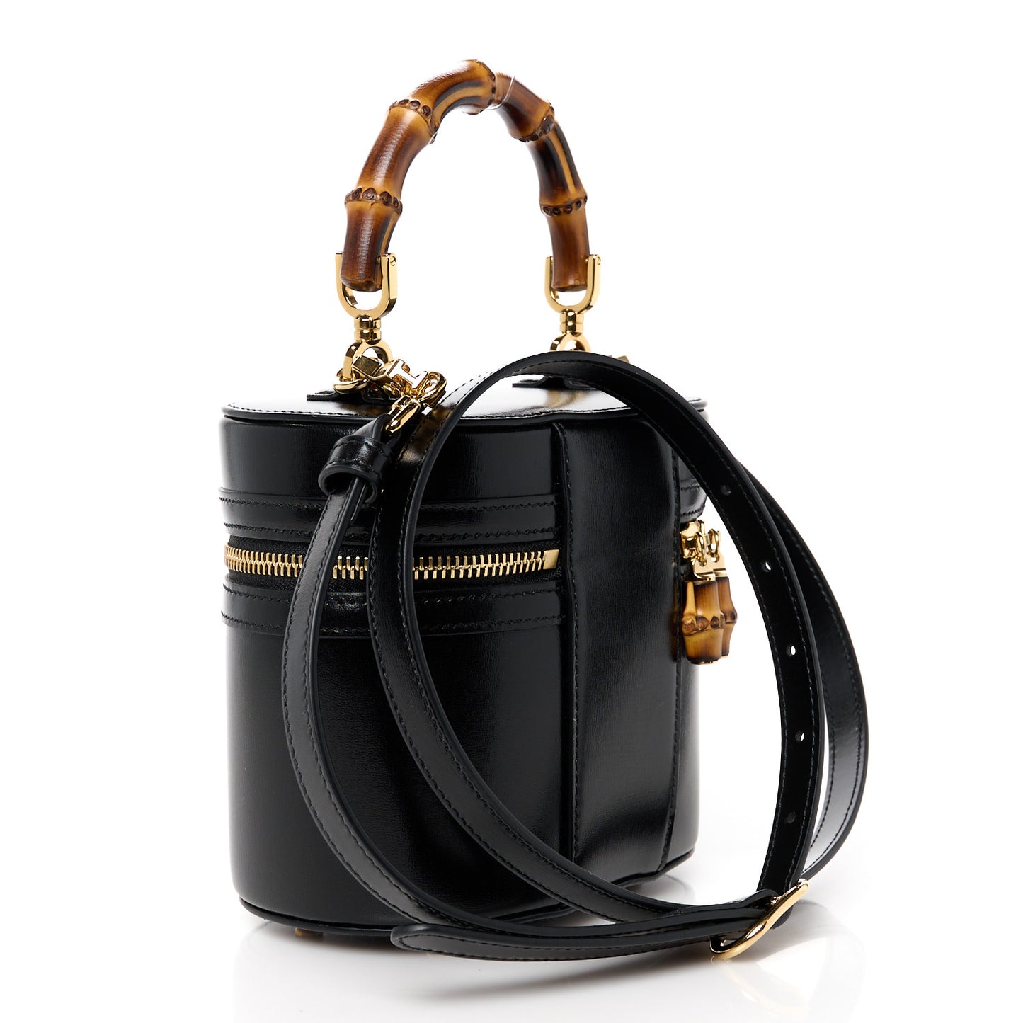 Calfskin Mini Bamboo Top Handle Shoulder Bag Black