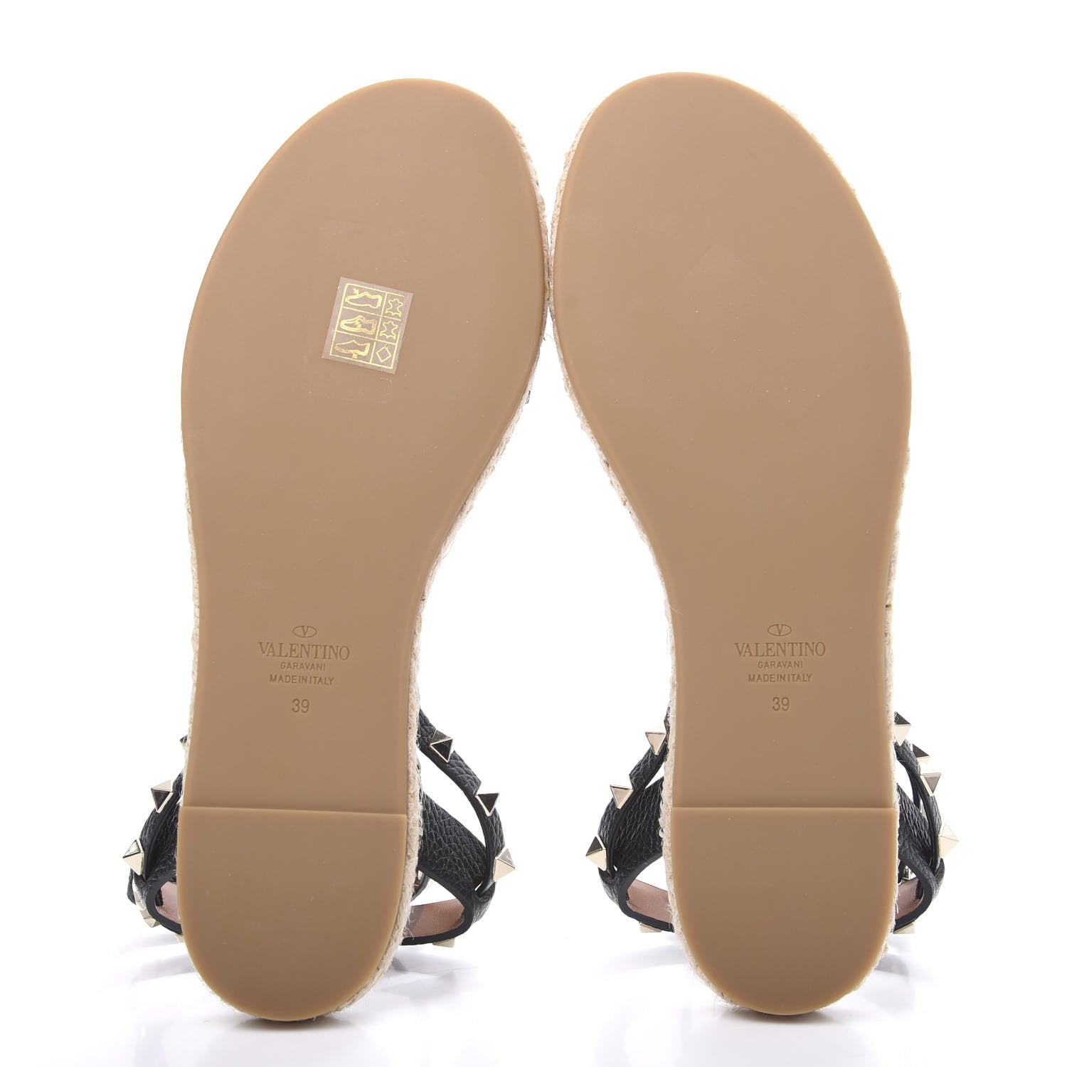 Valentino Garavani Grained Calfskin Rockstud Ankle Strap Espadrille Flat Sandals 39 Black 5 of 8