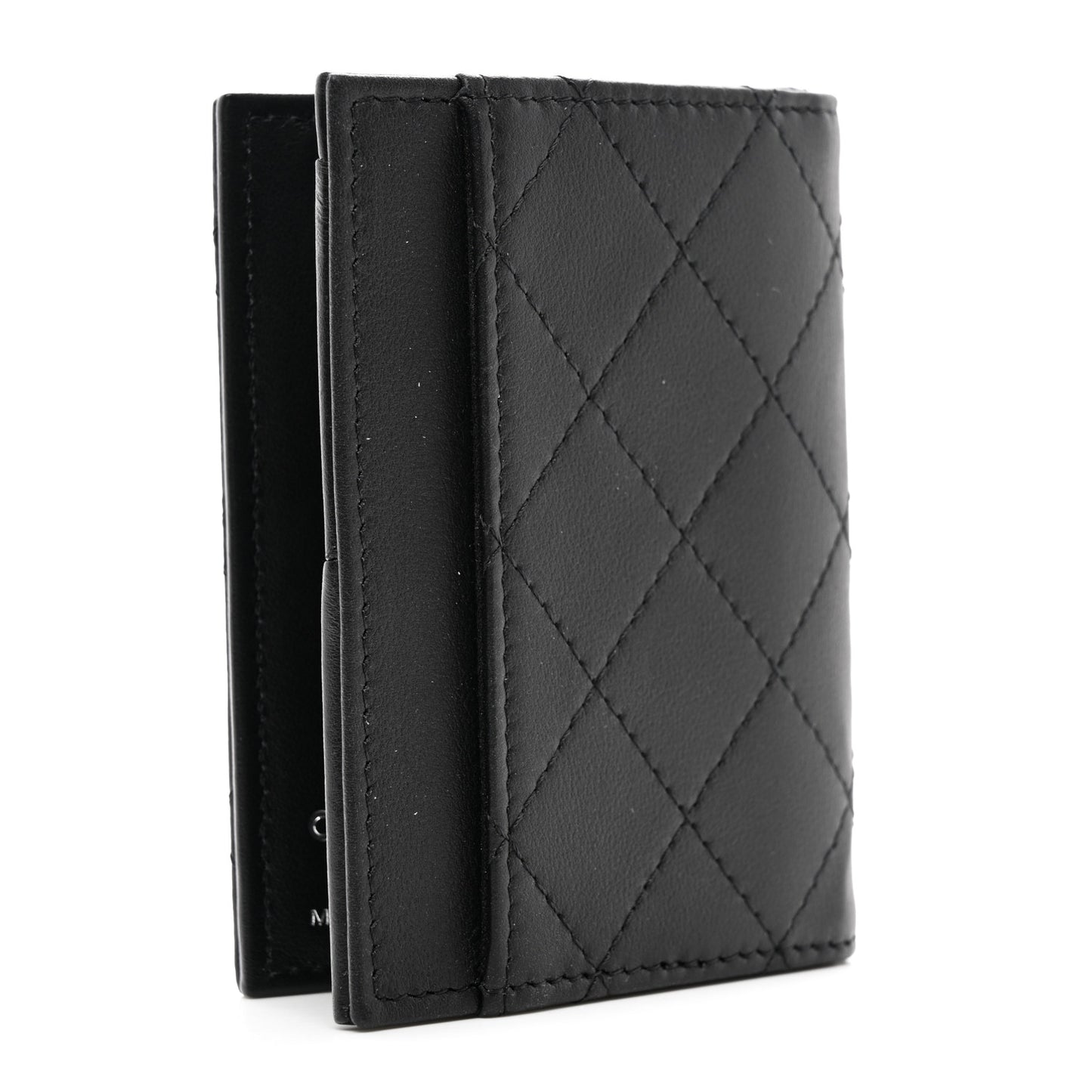 Grained Calfskin Quilted Card Holder Wallet So Black