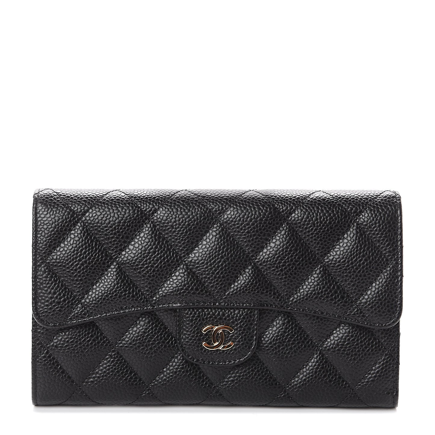 Caviar Quilted Large Flap Wallet Black
