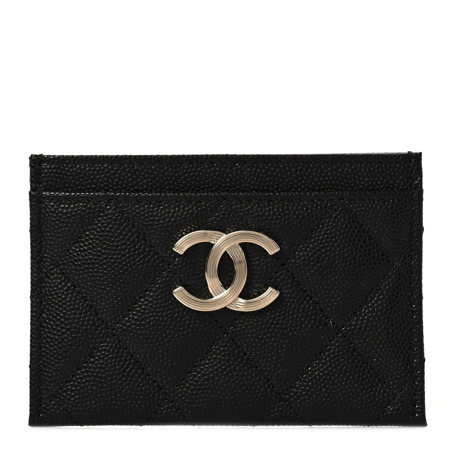Caviar Metal Perforated Quilted CC Card Holder Black