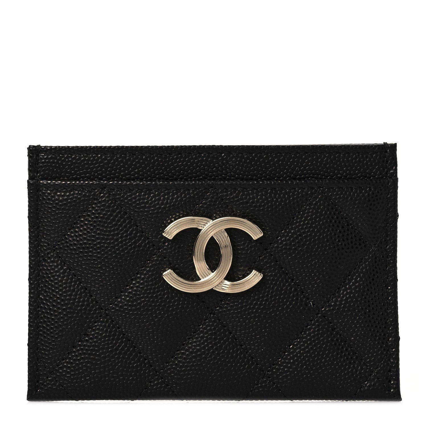 Chanel Caviar Metal Perforated Quilted CC Card Holder Black 1 of 7