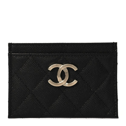 Chanel Caviar Metal Perforated Quilted CC Card Holder Black 1 of 7