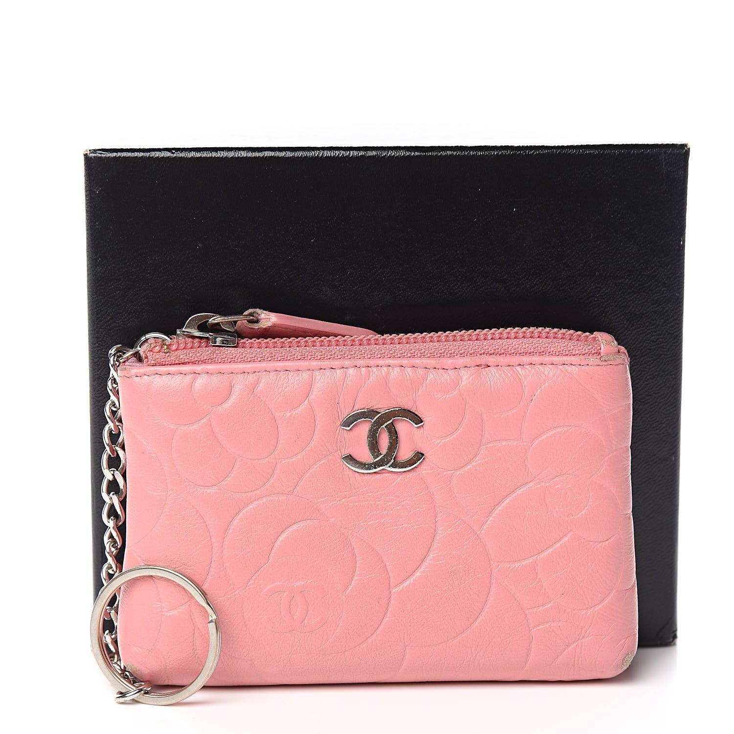 Chanel Lambskin Camellia Embossed Key Holder Case Pink 13 of 13