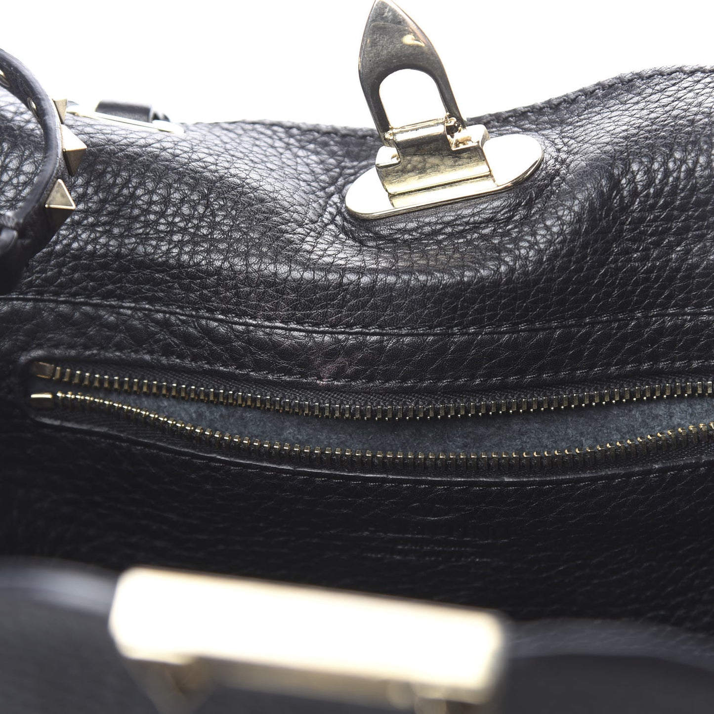 Grained Calfskin Small Rockstud Tote Black