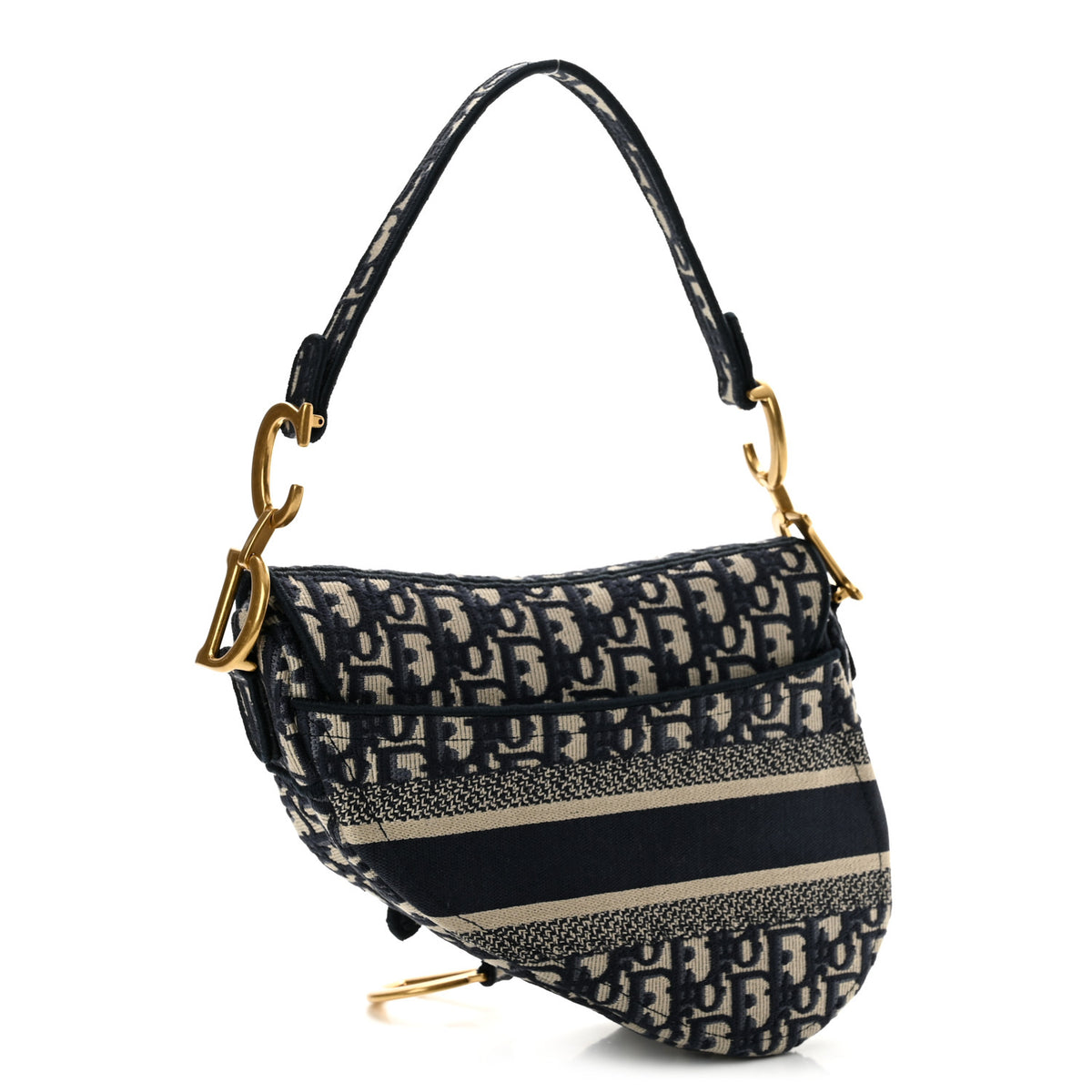 Oblique Embroidered Saddle Bag Blue