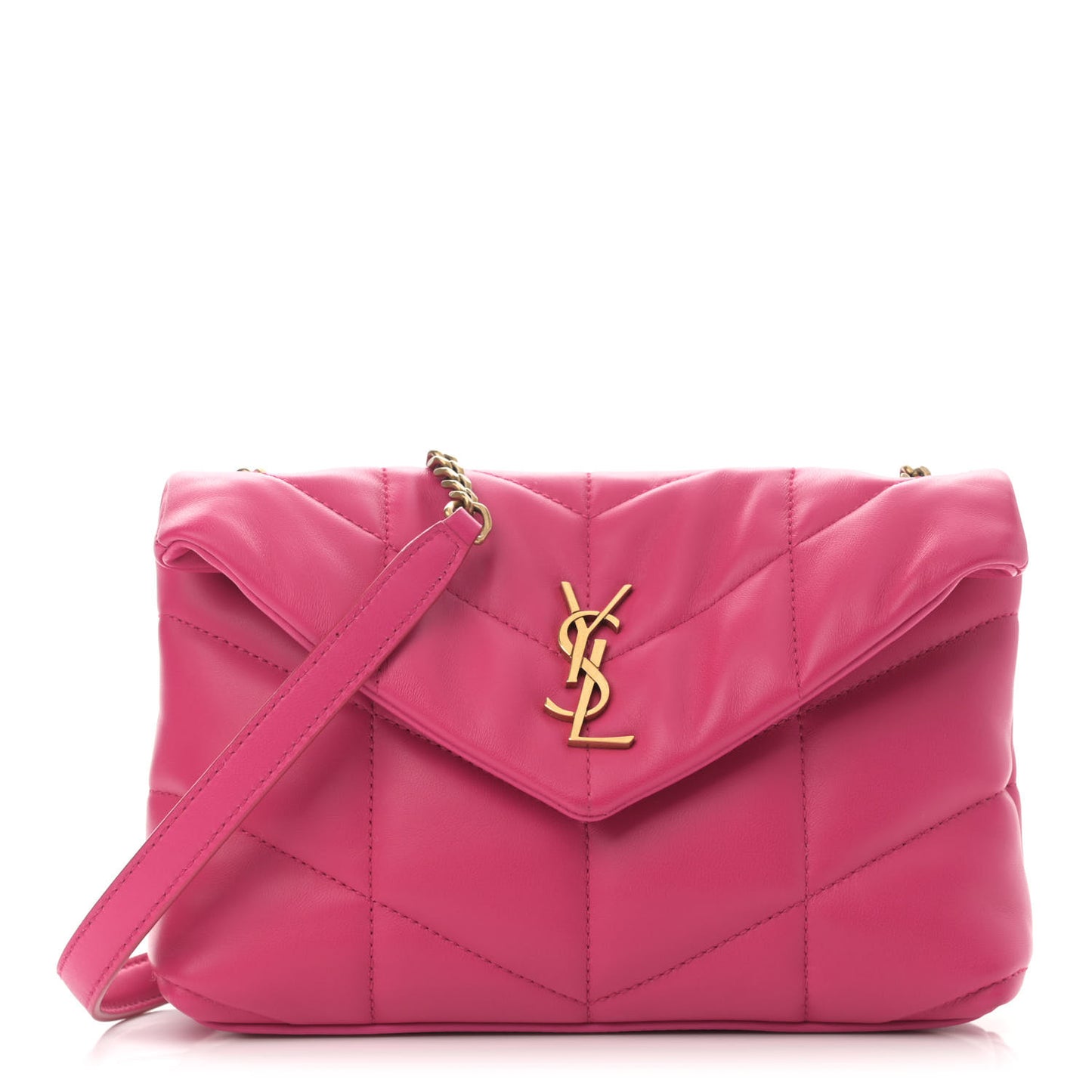 Lambskin Quilted Toy Loulou Puffer Monogram Chain Satchel Bubblegum