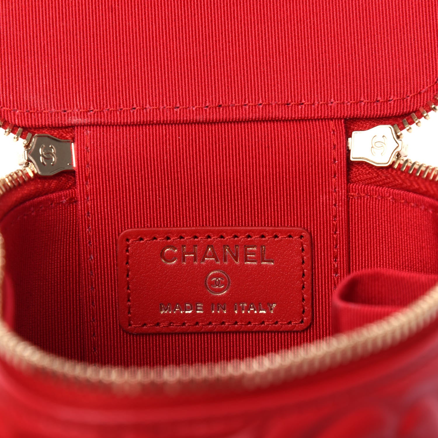 Chanel Lambskin Camellia Embossed Mini Vanity Case With Chain Red 6 of 10