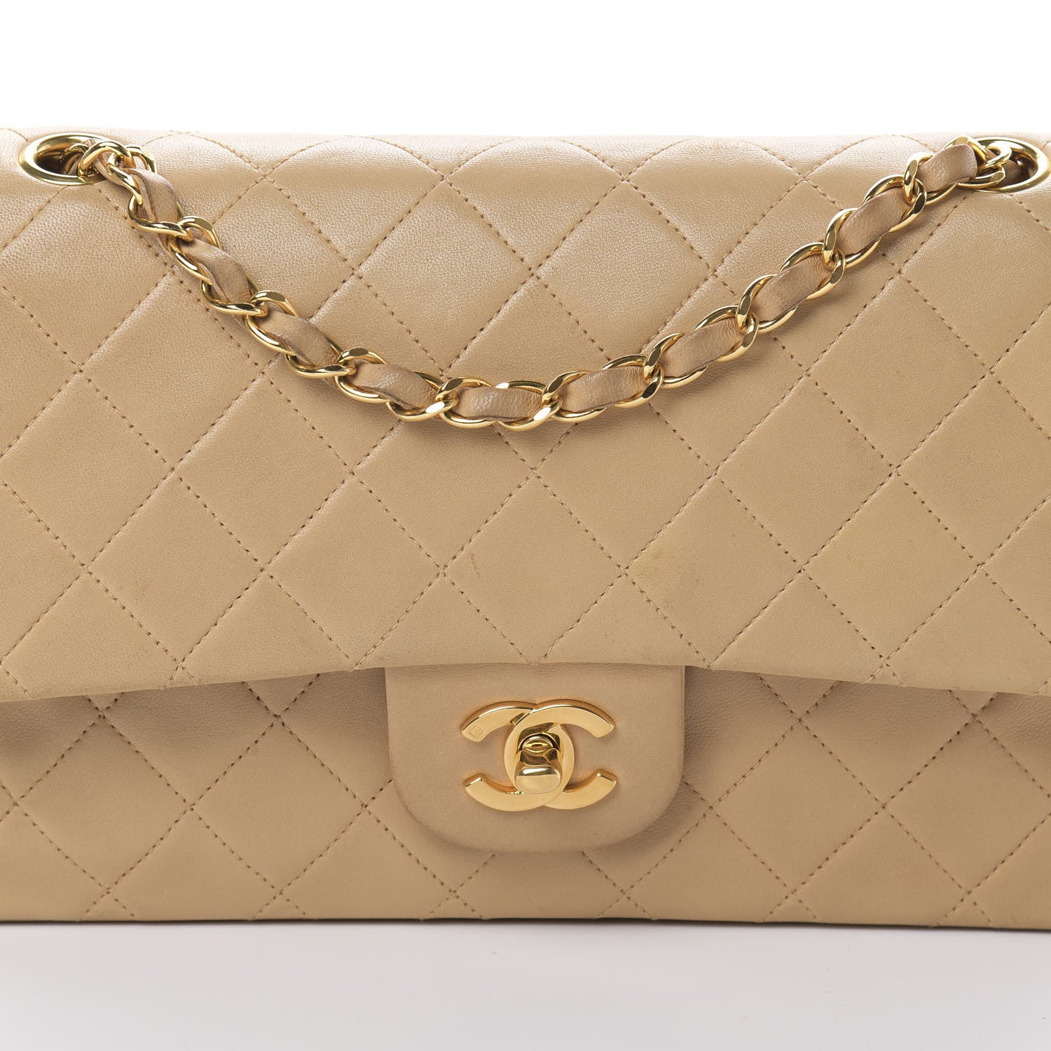 Chanel Lambskin Quilted Medium Double Flap Beige 9 of 16