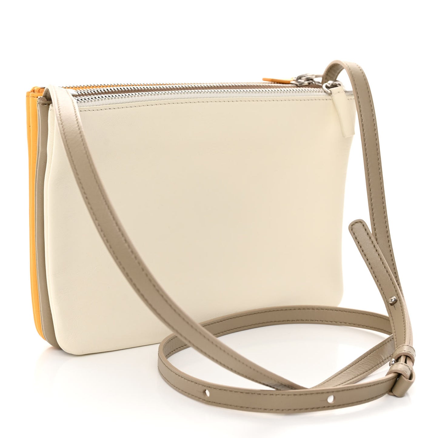 Lambskin Small Trio Crossbody Bag Yellow Taupe White