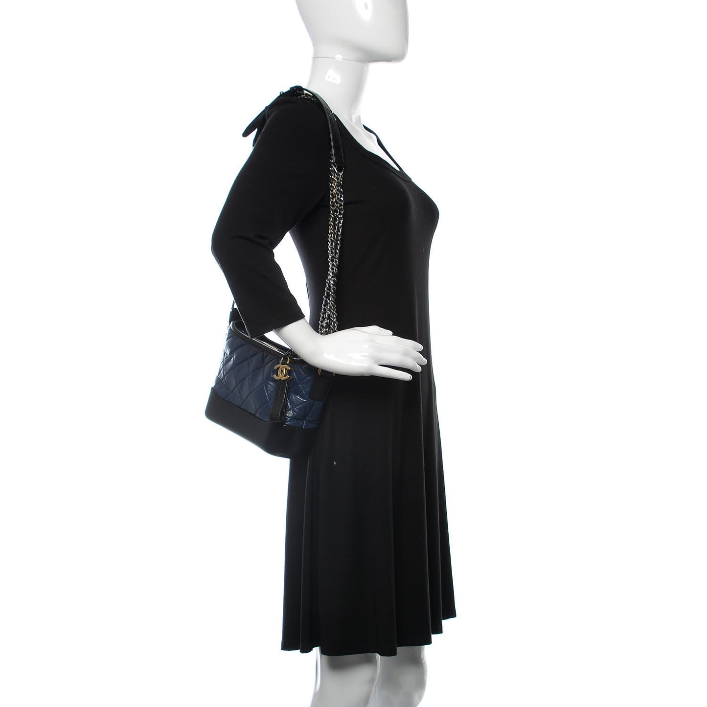 Aged Calfskin Quilted Small Gabrielle Hobo Navy Black
