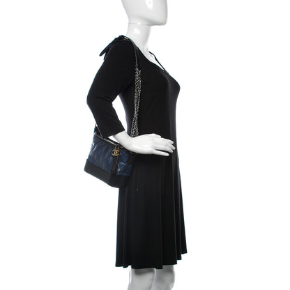 Chanel Aged Calfskin Quilted Small Gabrielle Hobo Navy Black 2 of 10