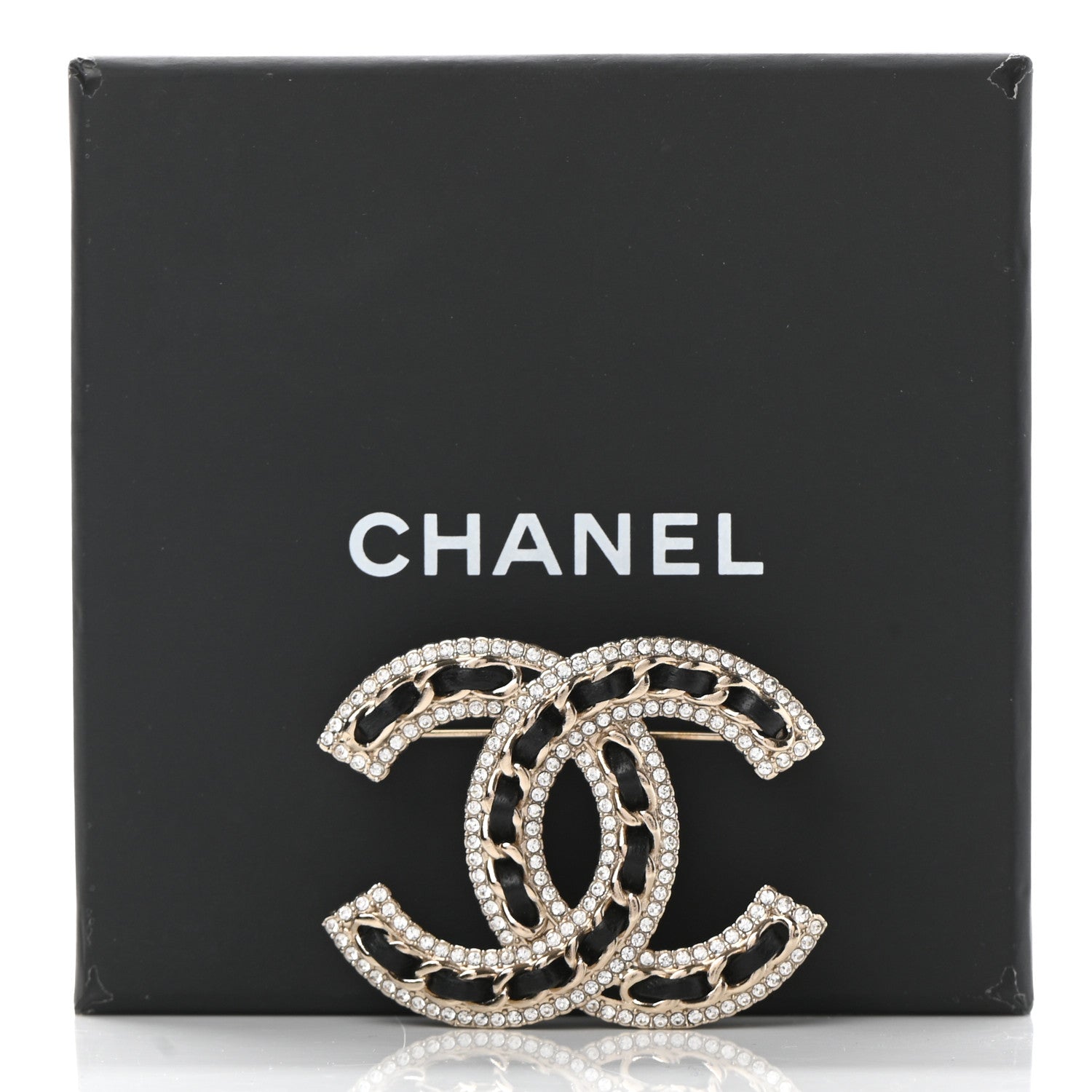 Chanel Lambskin Crystal CC Chain Brooch Black Gold 5 of 5